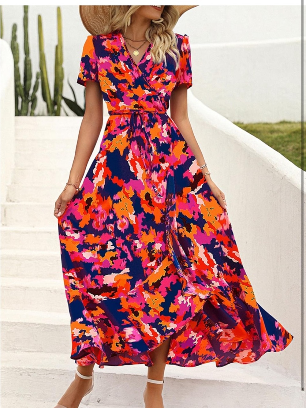 Vibrant Multicolor Abstract Midi wrap Dress